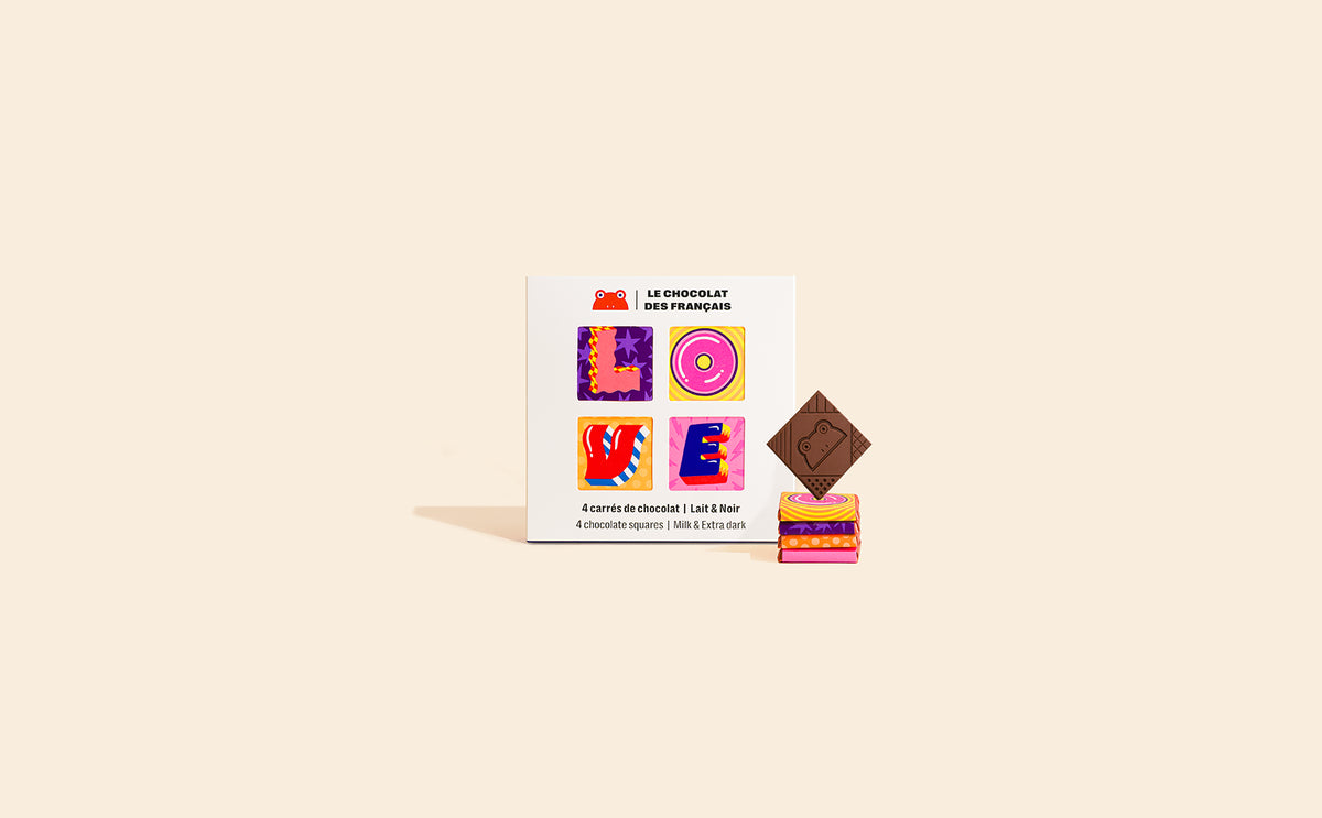 Box of 4 chocolate squares : LOVE 💞