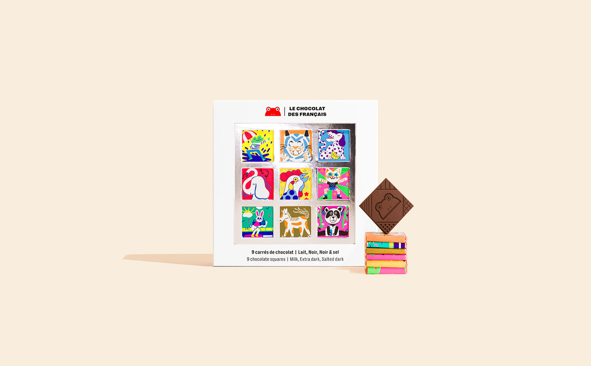 Coffret 9 carrés chocolat Animaux - packshot