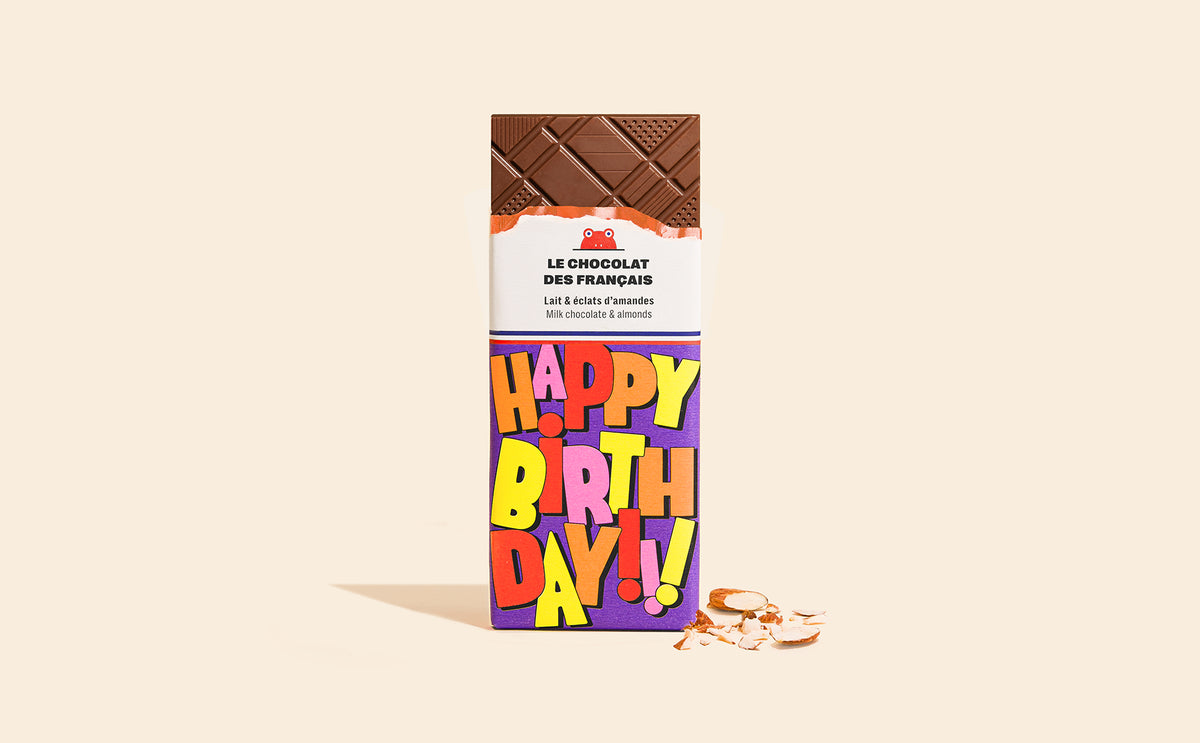 Tablette chocolat au lait amandes Happy Birthday - packshot