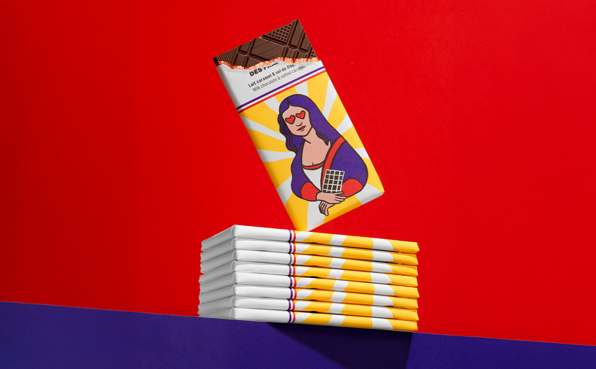 Tablette chocolat au lait, caramel & sel de Guérande Joconde - lifestyle
